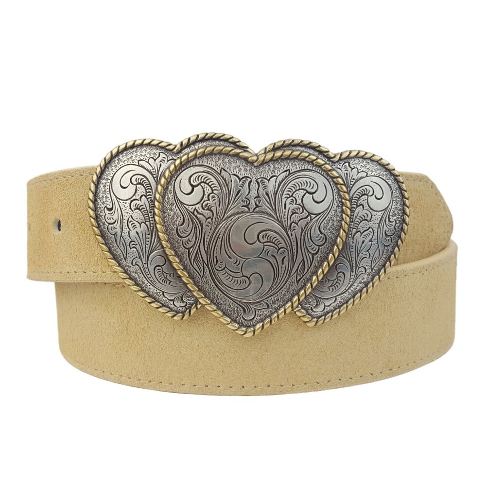 Western 3-Hearts Buckle w. Genuine Suede Belt
